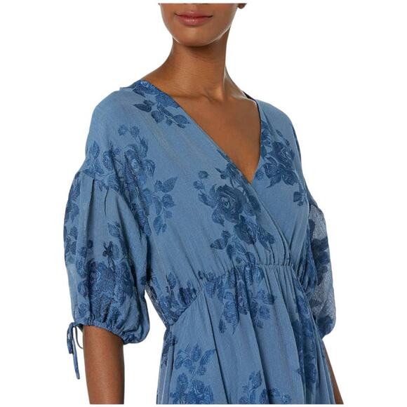 Ted Baker NWT Zilda Puff Sleeve Midi Fixed Wrap Front Dress Size 2 (US 6) Blue - Picture 3 of 15